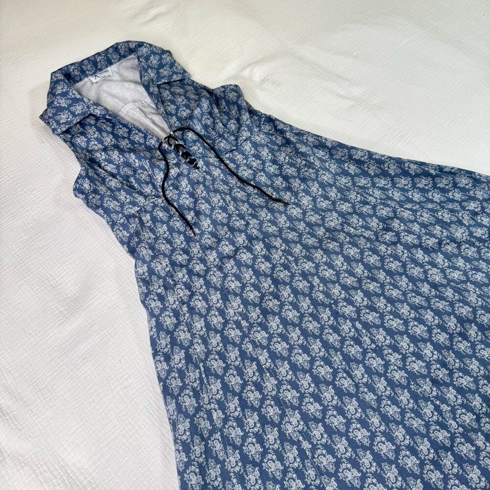 VTG Paisley Farmhouse Dress Blue White Women's 8 Prairie Cottagecore Country 90s - Picture 7 of 16